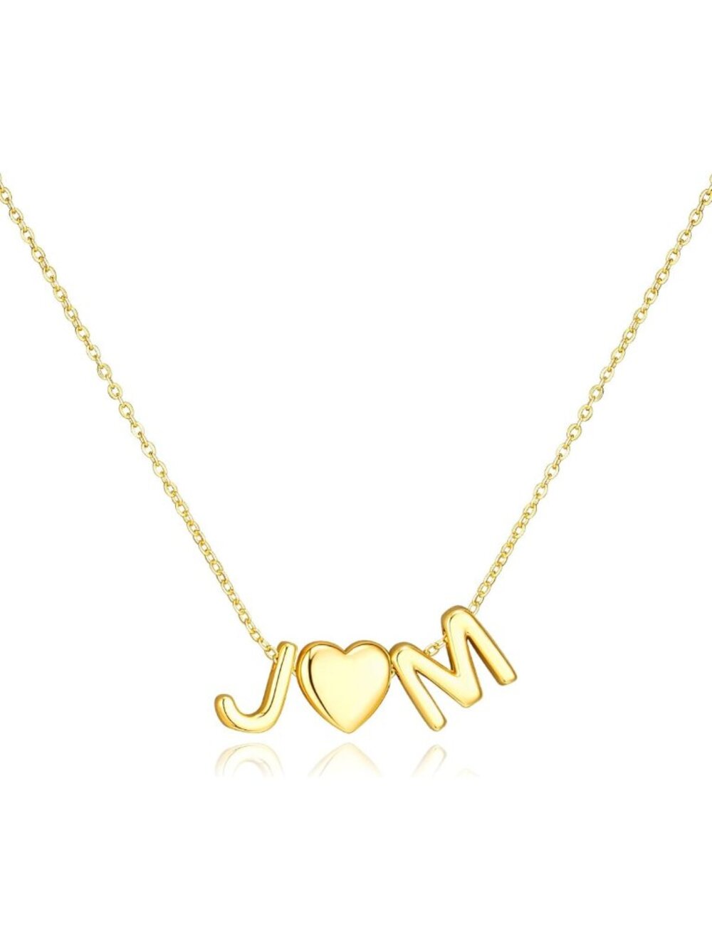 Dainty 14k Gold Plated Initial Necklace - Layered Bubble Letter & Heart Pendant